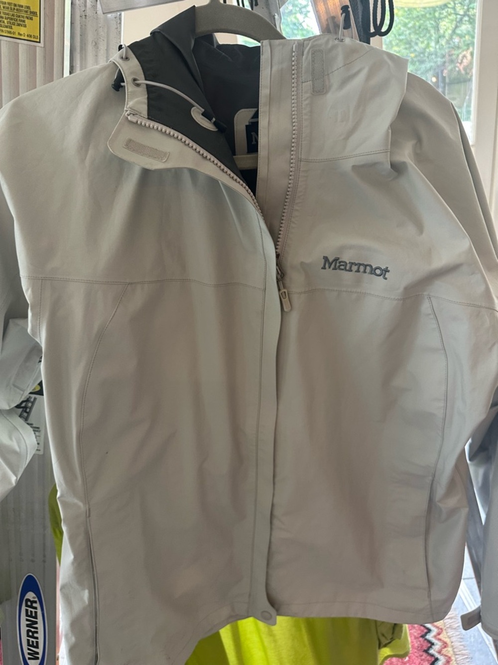 Marmot Light Gray Hooded Waterproof Shell Jacket